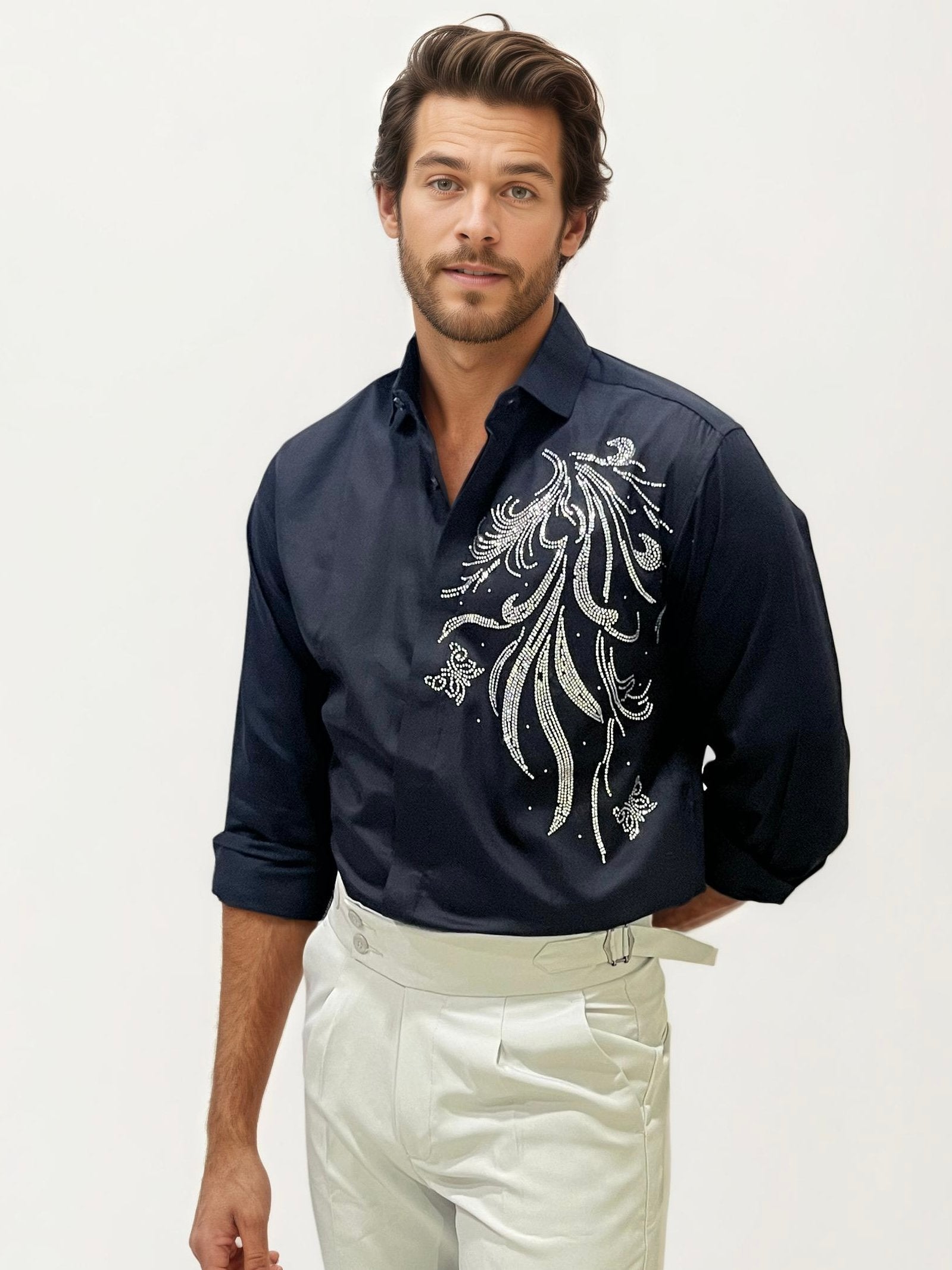 Black Stone Work Party Wear Shirt