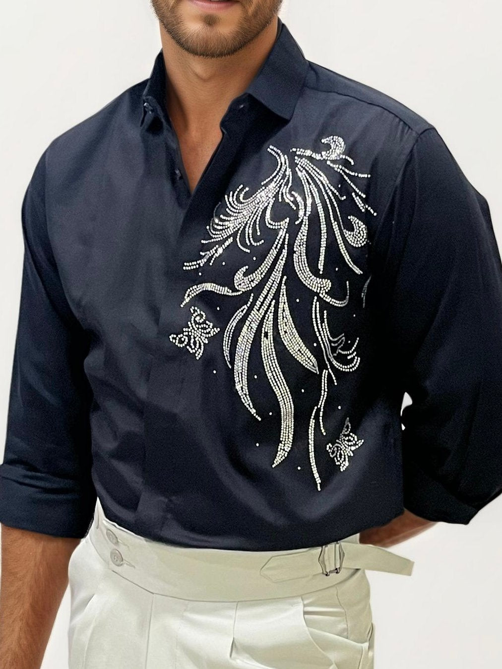 Black Stone Work Party Wear Shirt