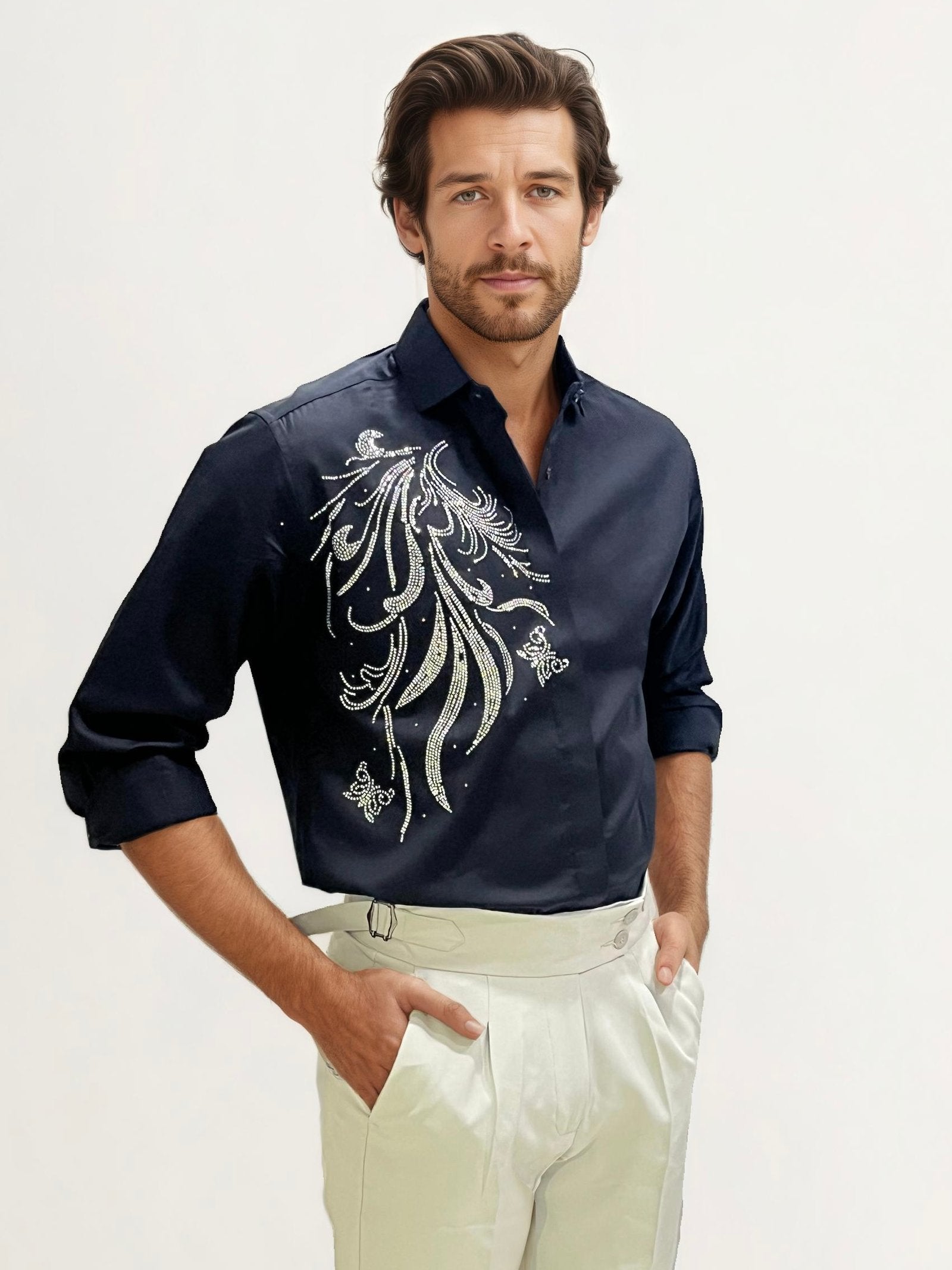 Black Stone Work Party Wear Shirt