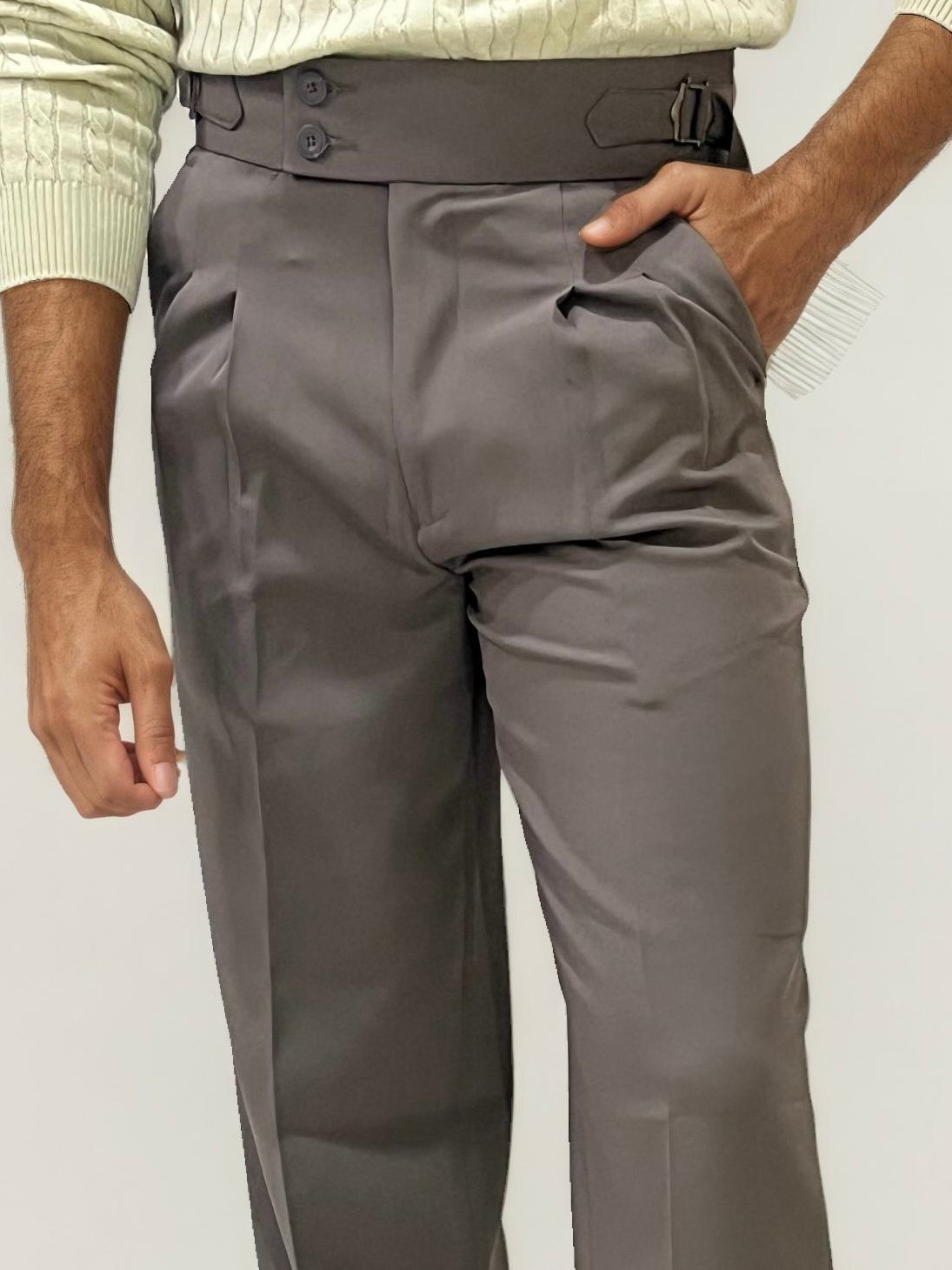 Dark-Grey Double-Button Regular Fit Trousers