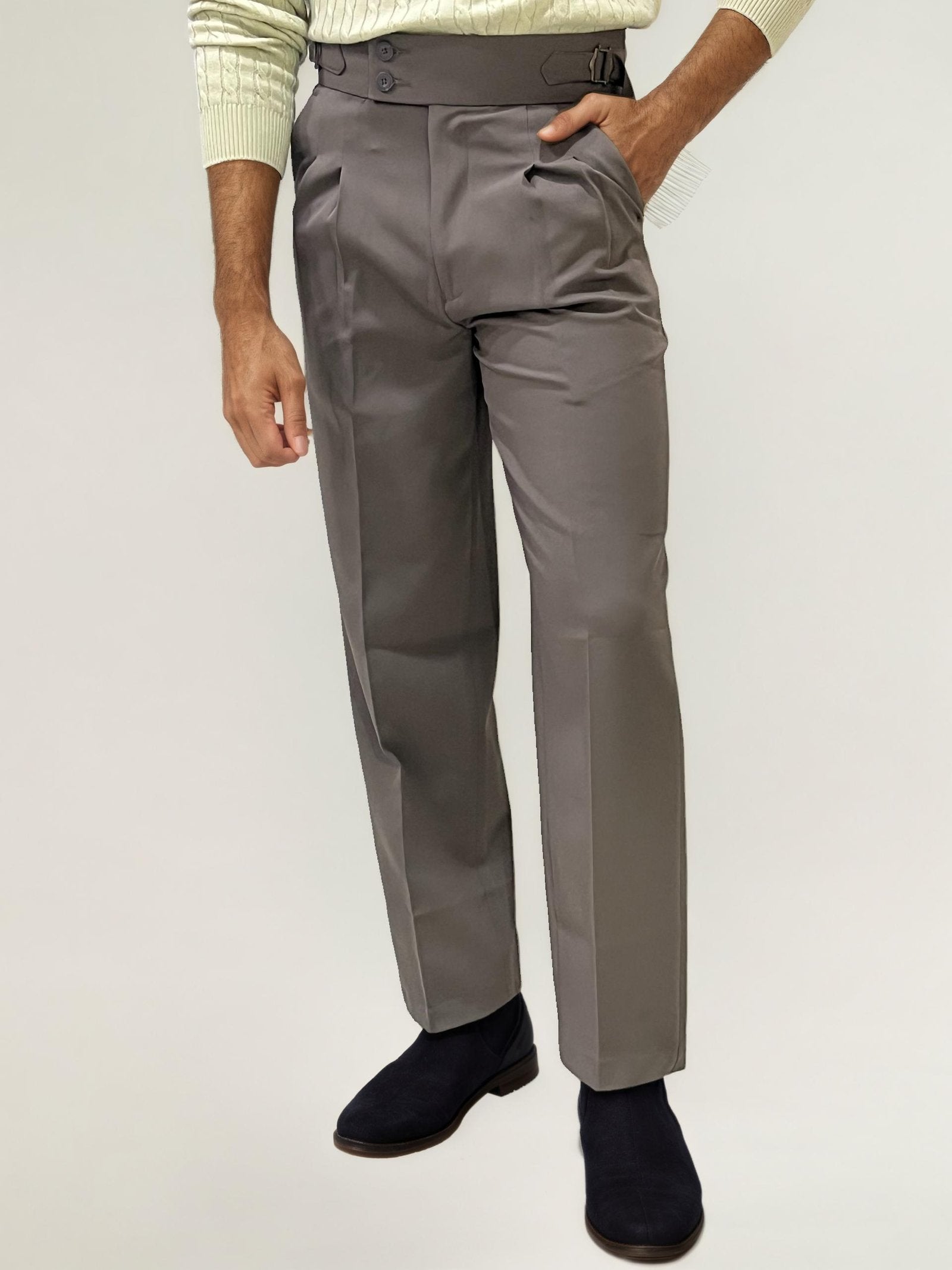 Dark-Grey Double-Button Regular Fit Trousers