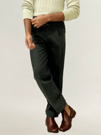 Dark-Green Double-Button Regular Fit Trousers