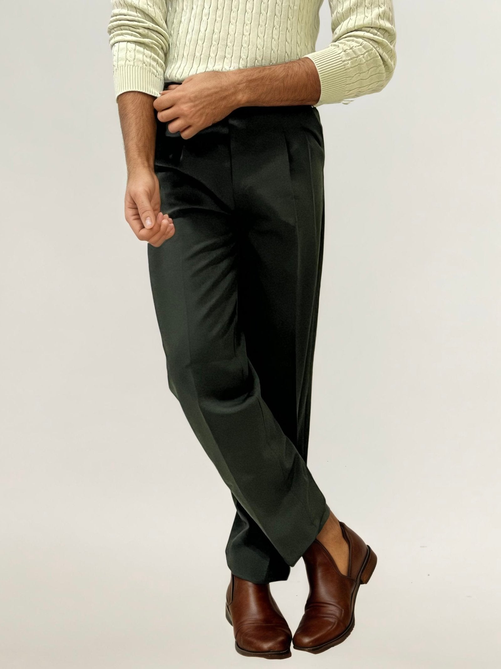 Dark-Green Double-Button Regular Fit Trousers