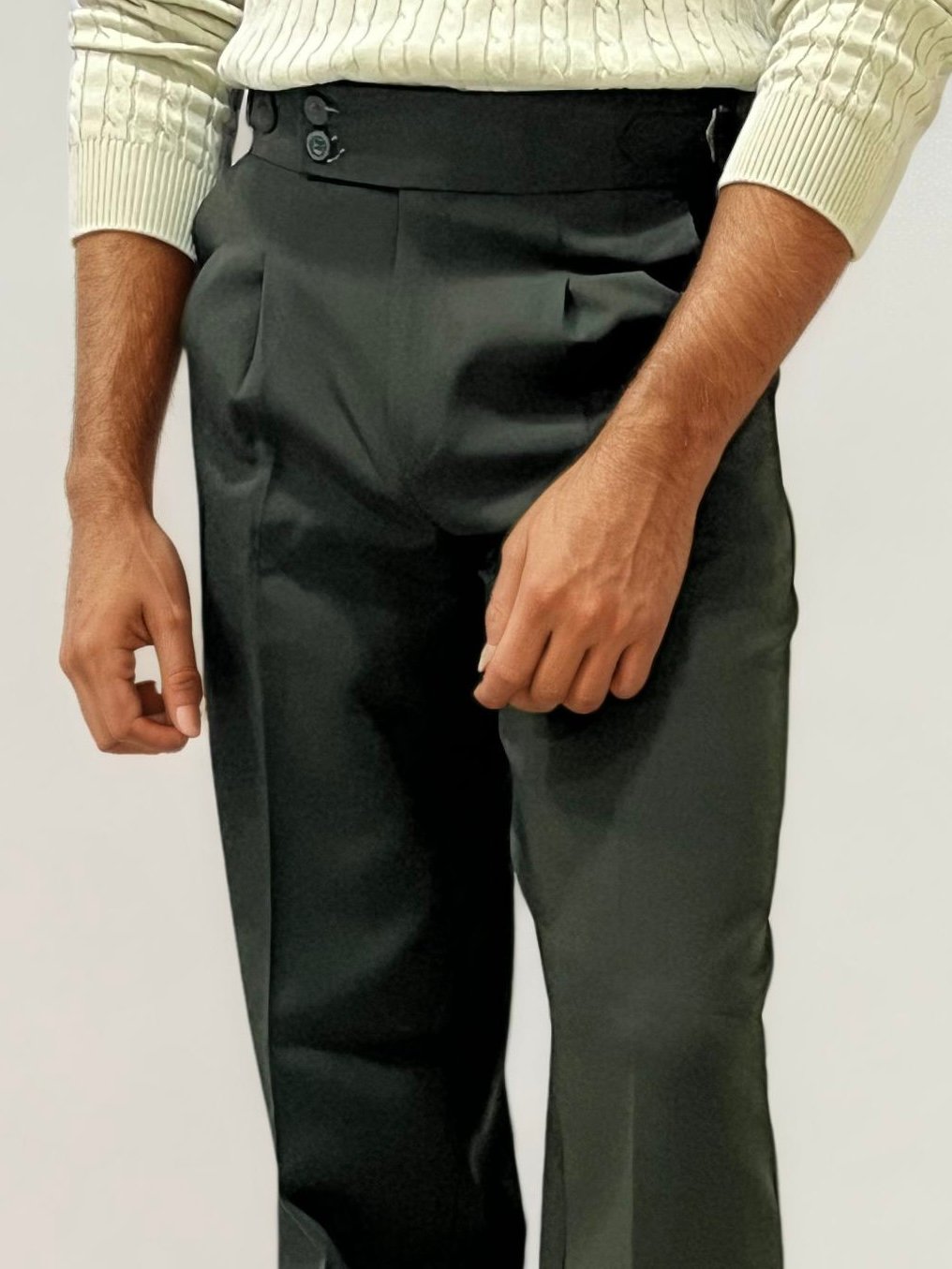 Dark-Green Double-Button Regular Fit Trousers