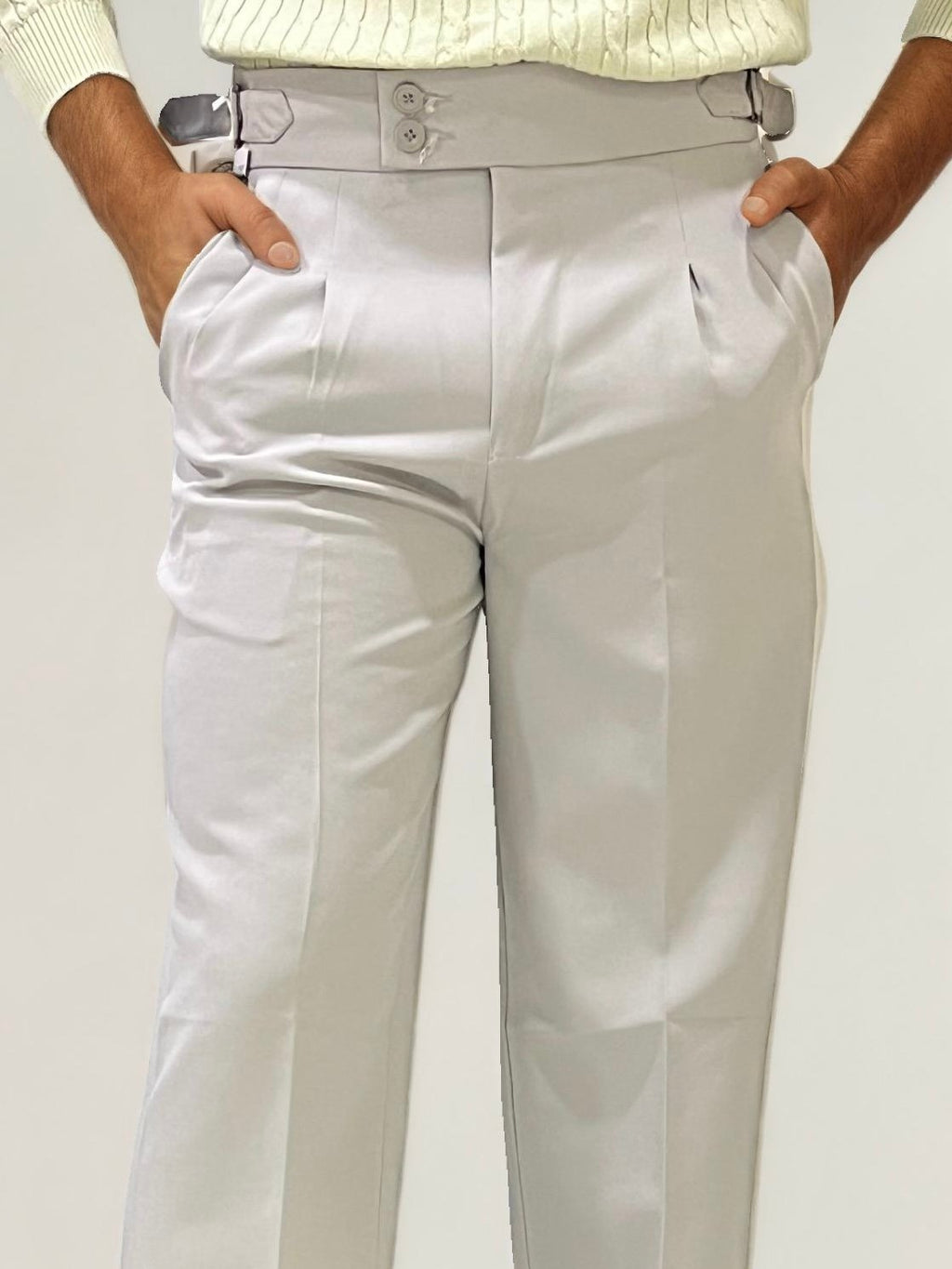 Semi-White Double-button Regular Fit Trousers