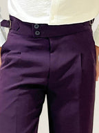 Purple Double-Button Regular Fit Trousers