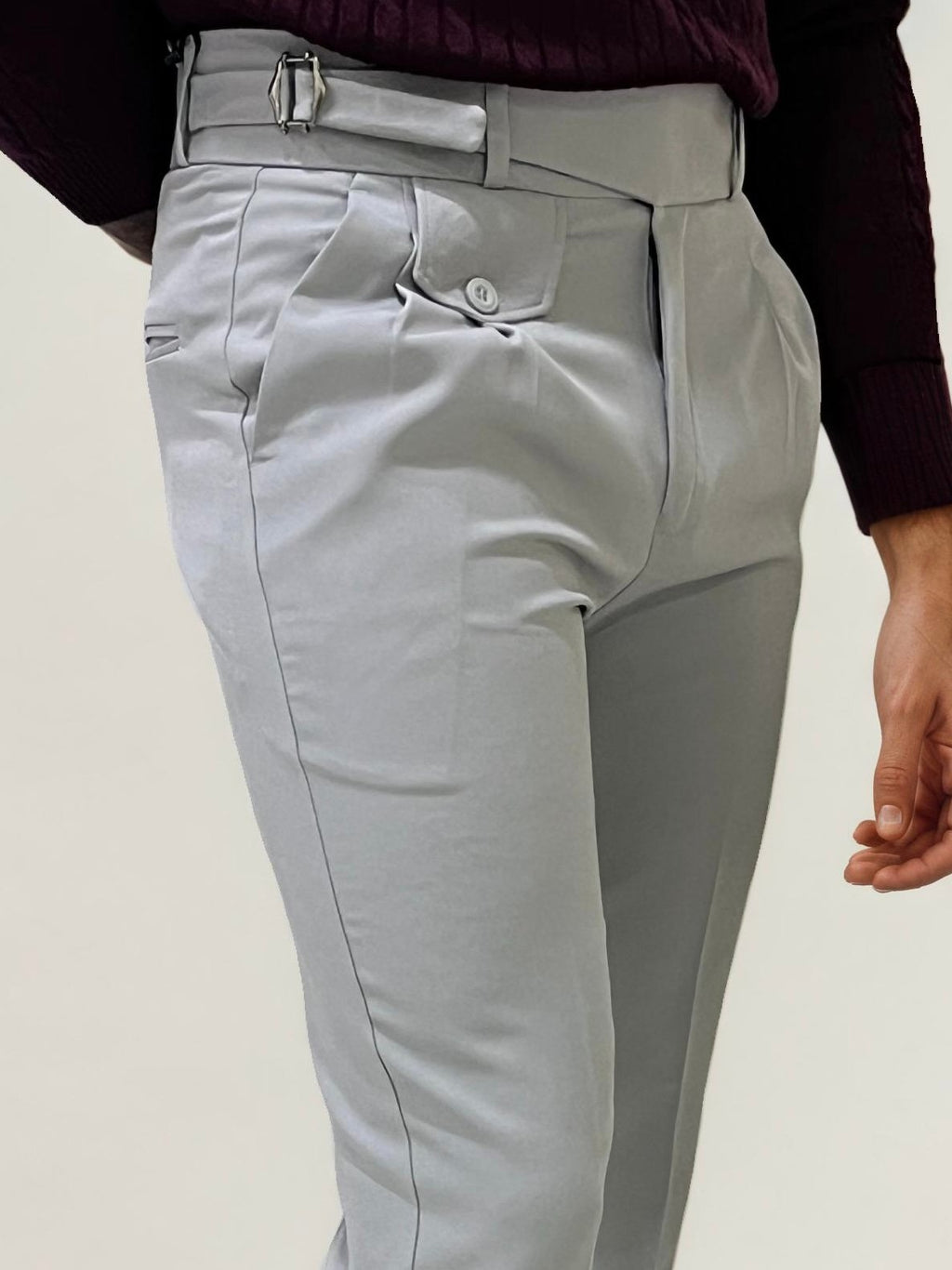 Grey Slim Fit Ghurka Formal Trousers