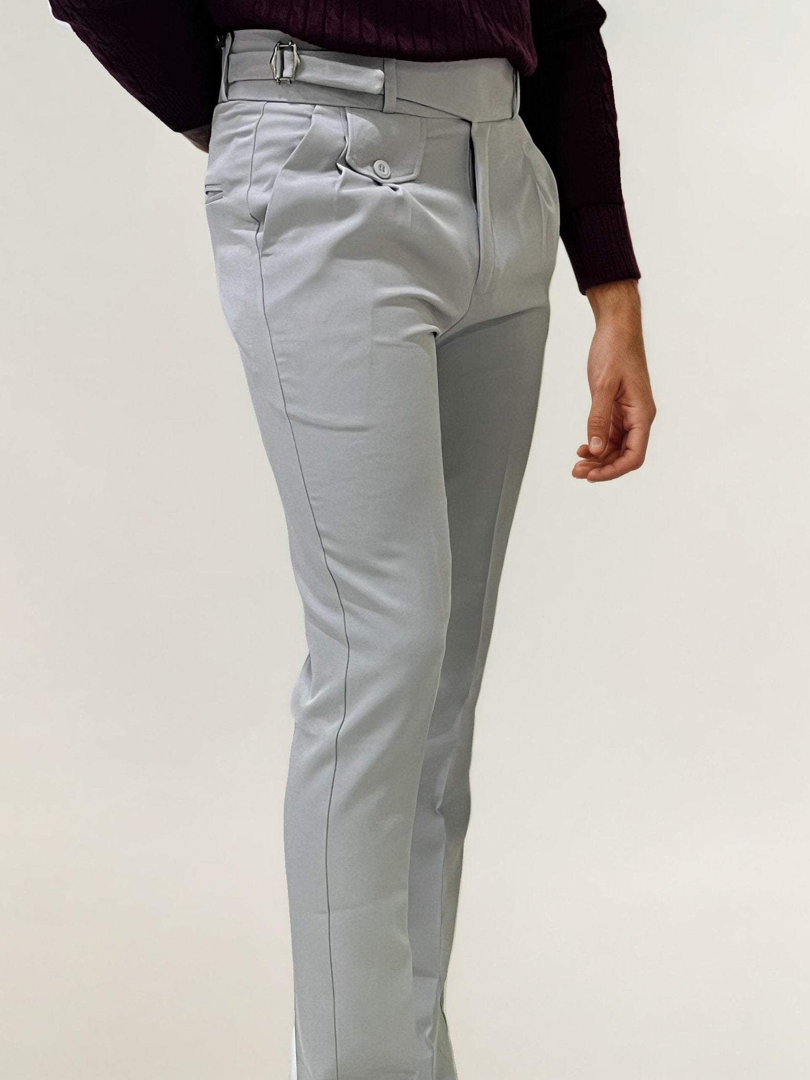 Grey Slim Fit Ghurka Formal Trousers