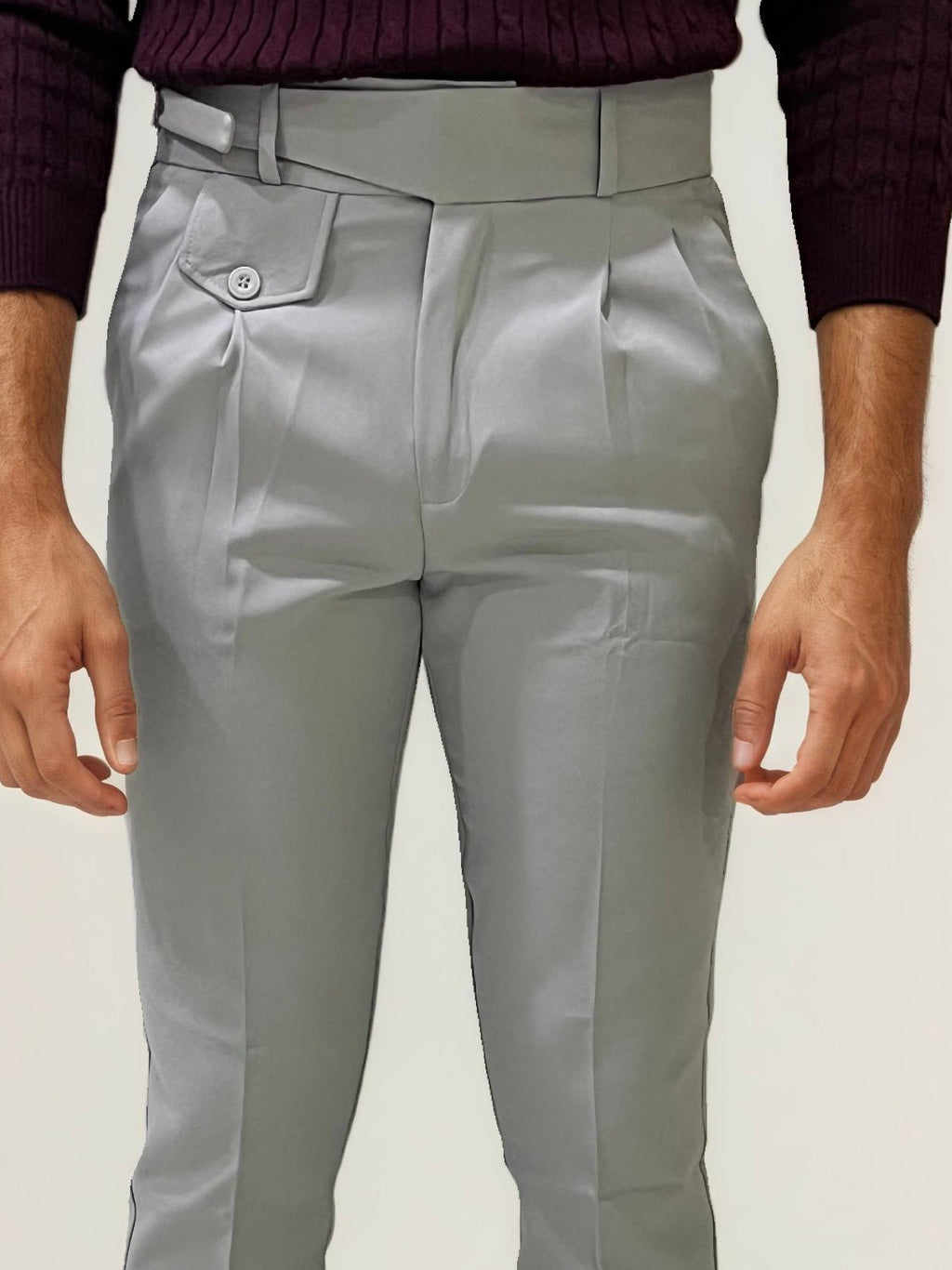 Grey Slim Fit Ghurka Formal Trousers