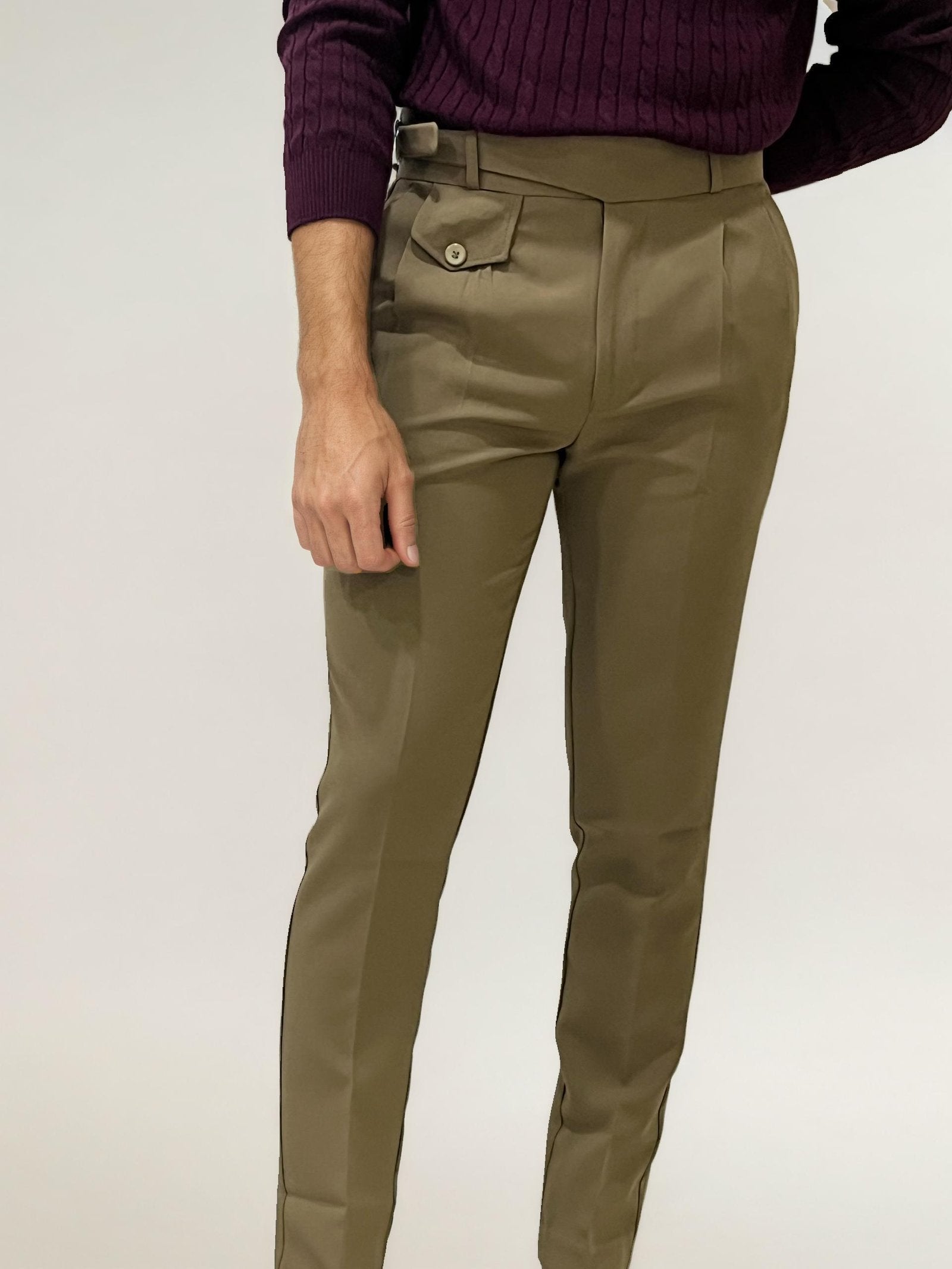 Beige Slim Fit Ghurka Formal Trousers