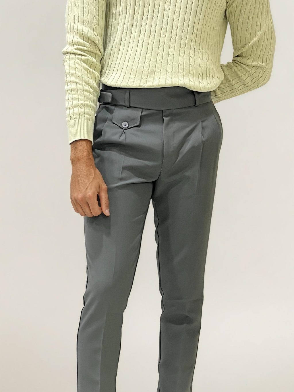 Grey Slim Fit Ghurka Formal Trousers
