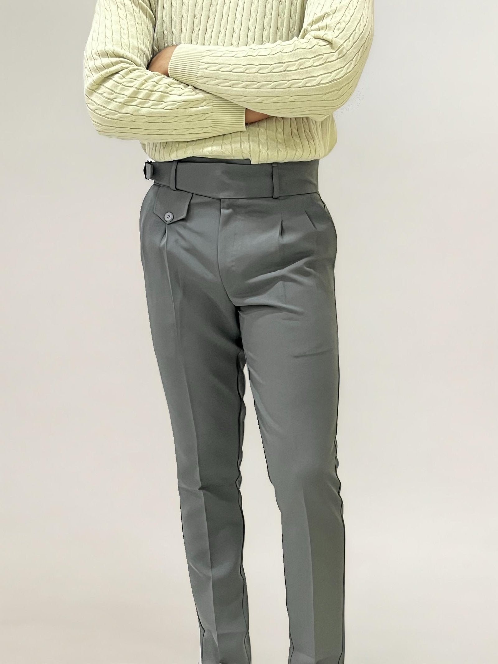 Grey Slim Fit Ghurka Formal Trousers