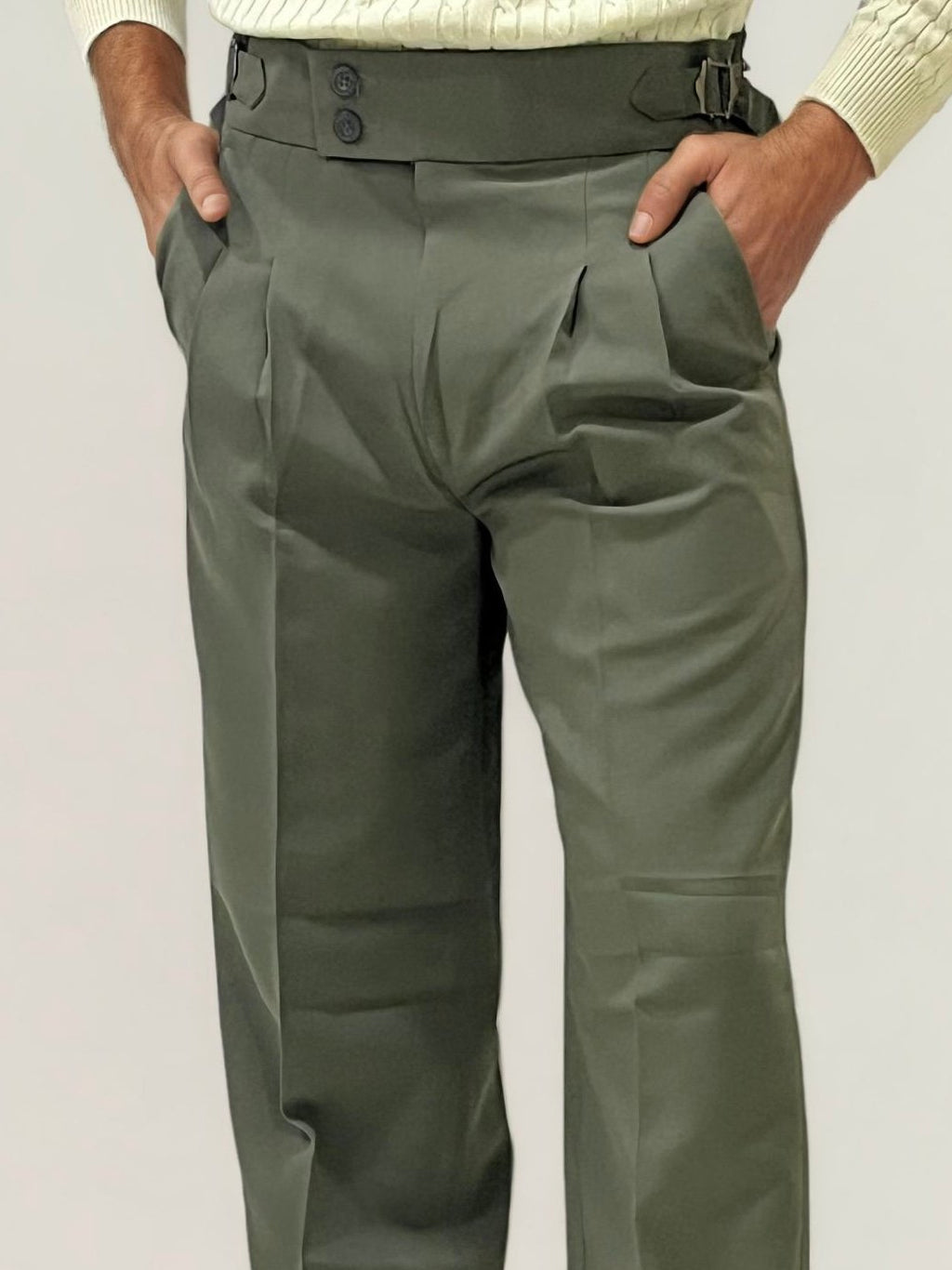 Green Double-button Regular Fit Trousers