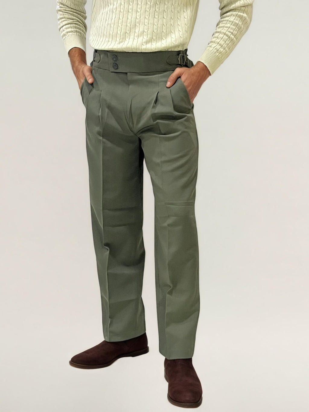 Green Double-button Regular Fit Trousers