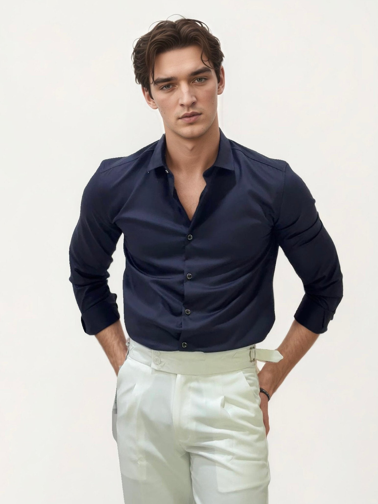 Navy Blue Plain Formal Fullhand Shirt