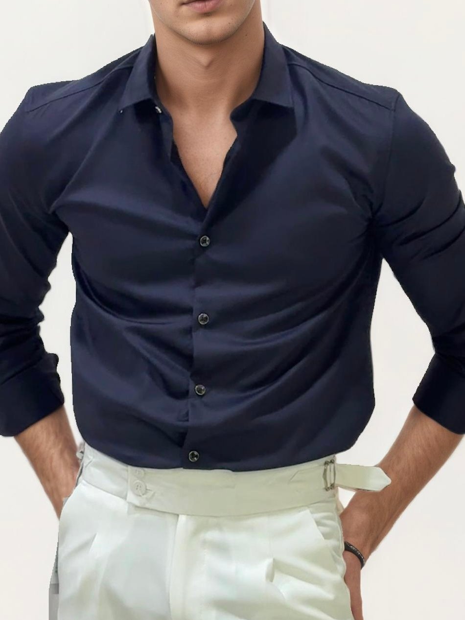 Navy Blue Plain Formal Fullhand Shirt