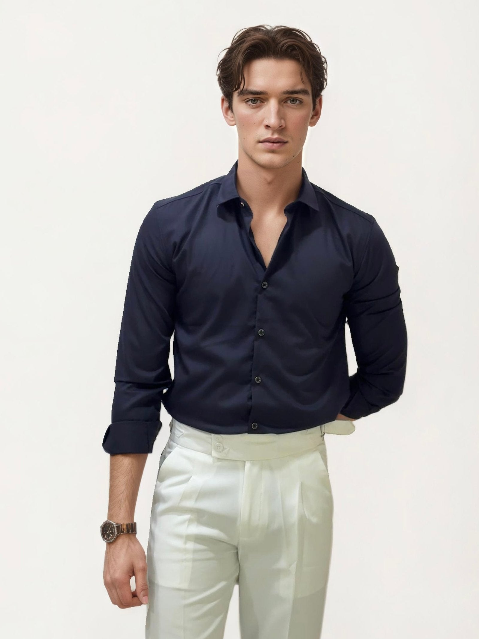 Navy Blue Plain Formal Fullhand Shirt