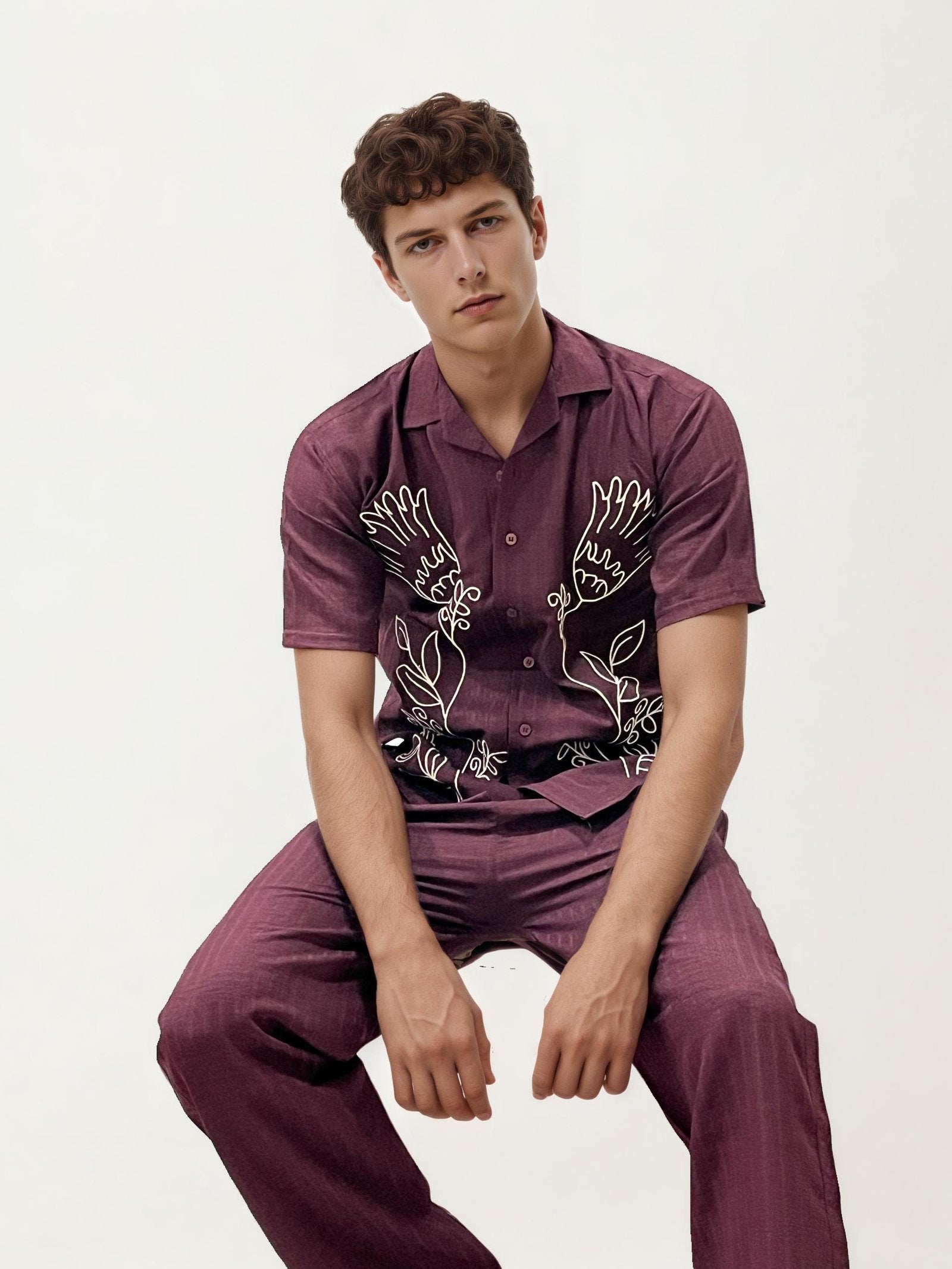 Wine Embroidery Co-ord Set