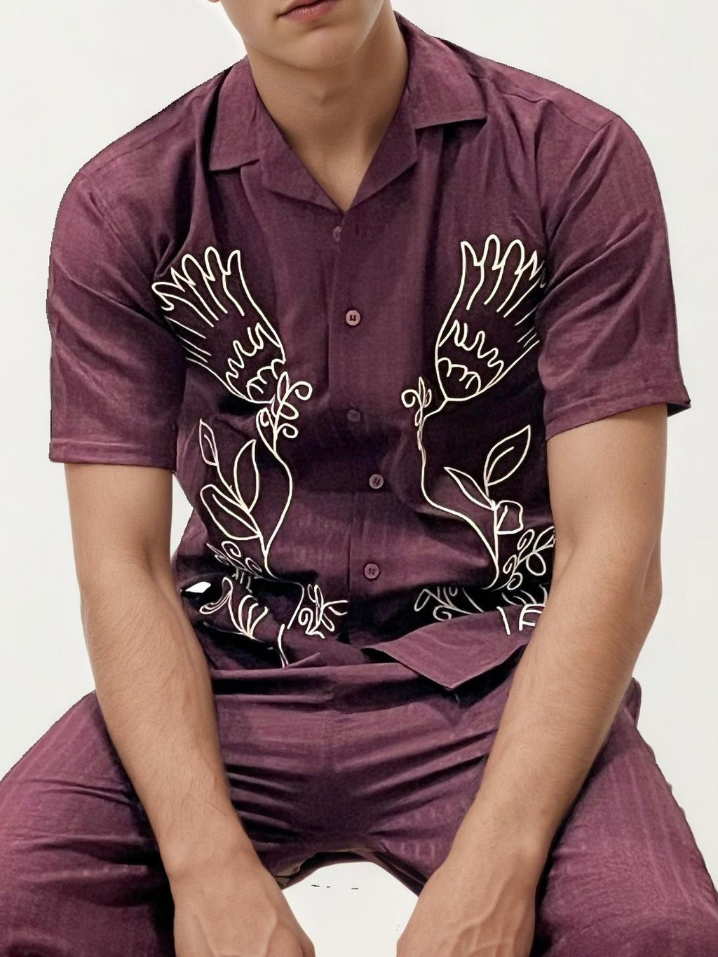 Wine Embroidery Co-ord Set