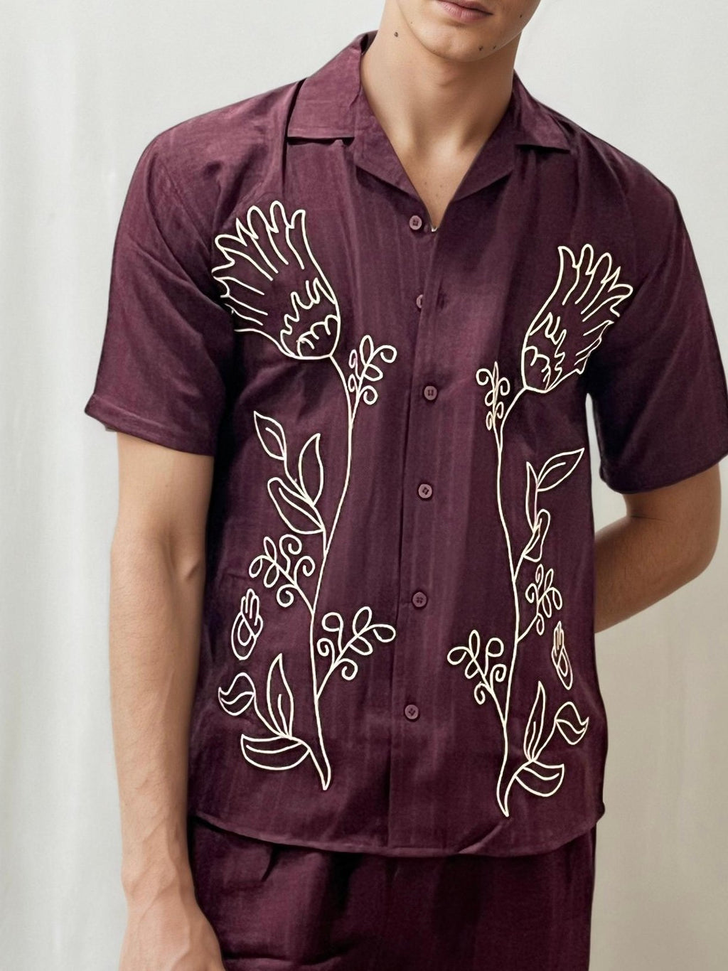 Wine Embroidery Co-ord Set