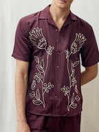 Wine Embroidery Co-ord Set