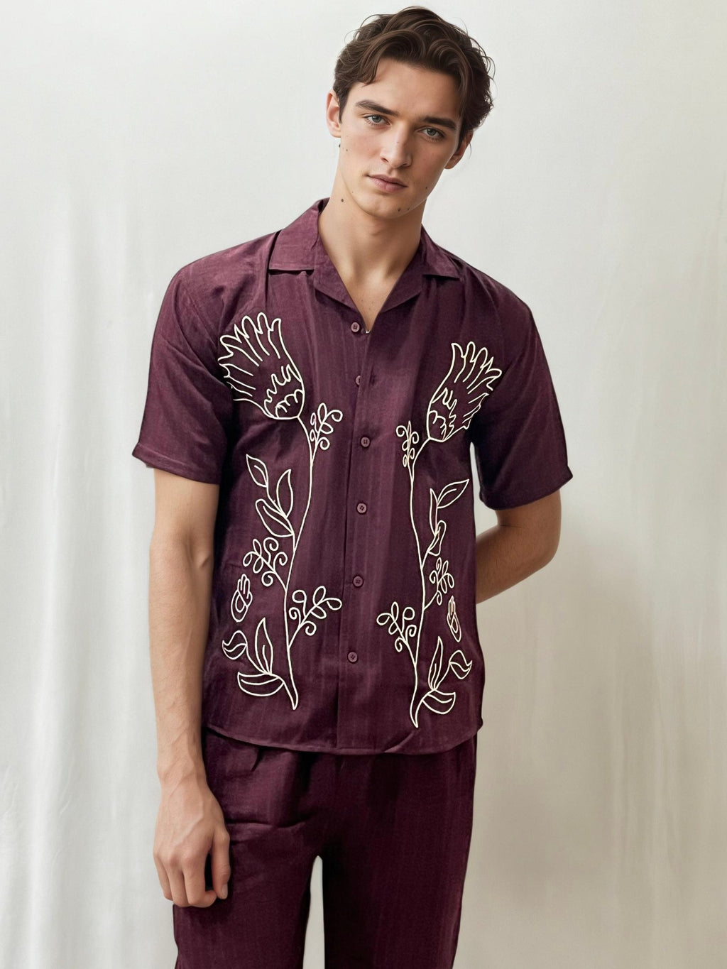 Wine Embroidery Co-ord Set