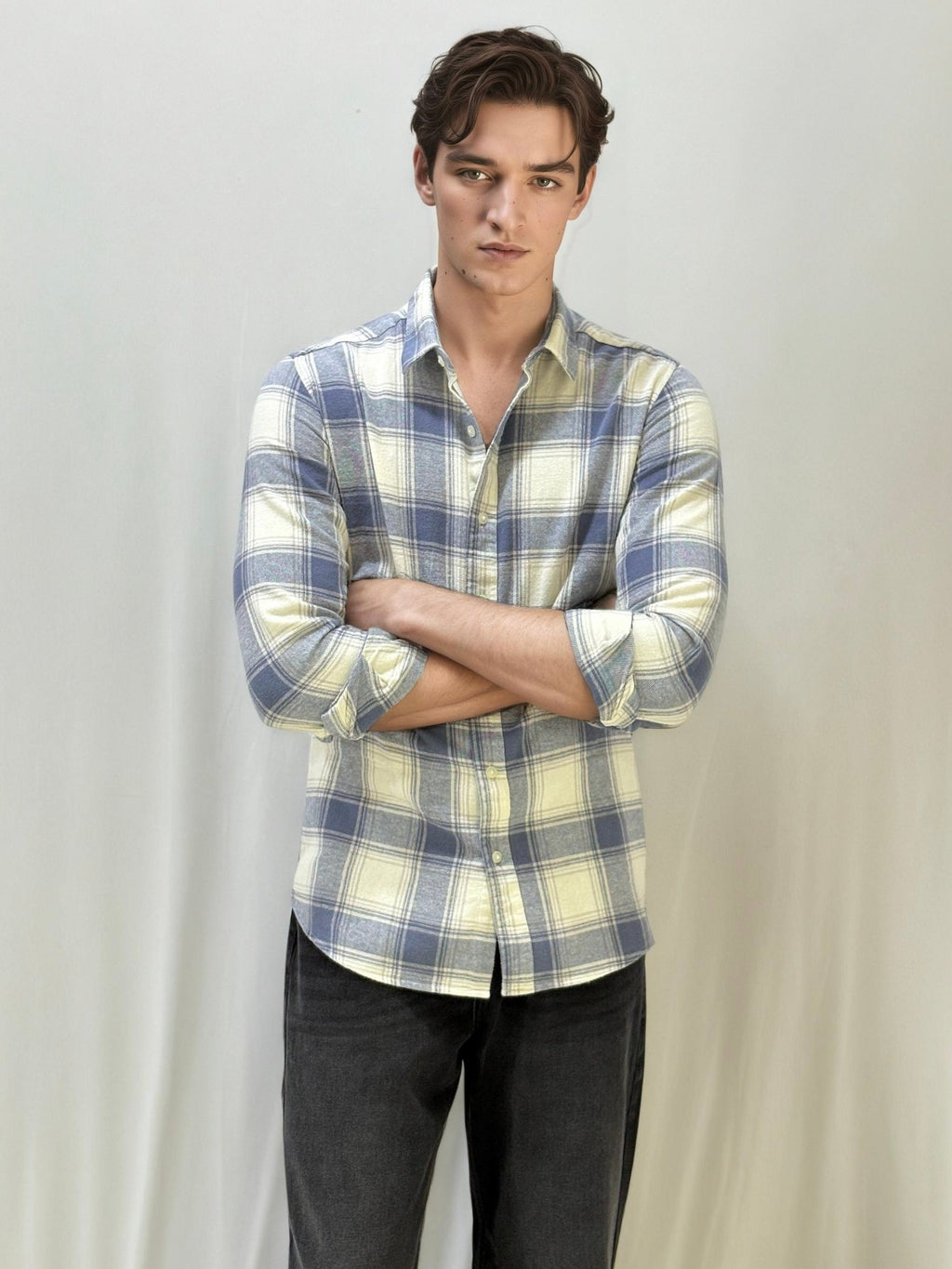 White-Blue Checked Fullhand Shirt