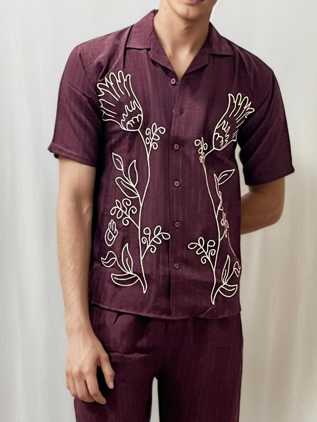 Wine Embroidery Co-ord Set