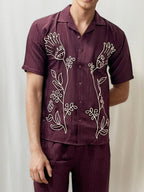 Wine Embroidery Co-ord Set