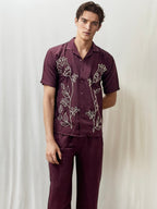 Wine Embroidery Co-ord Set