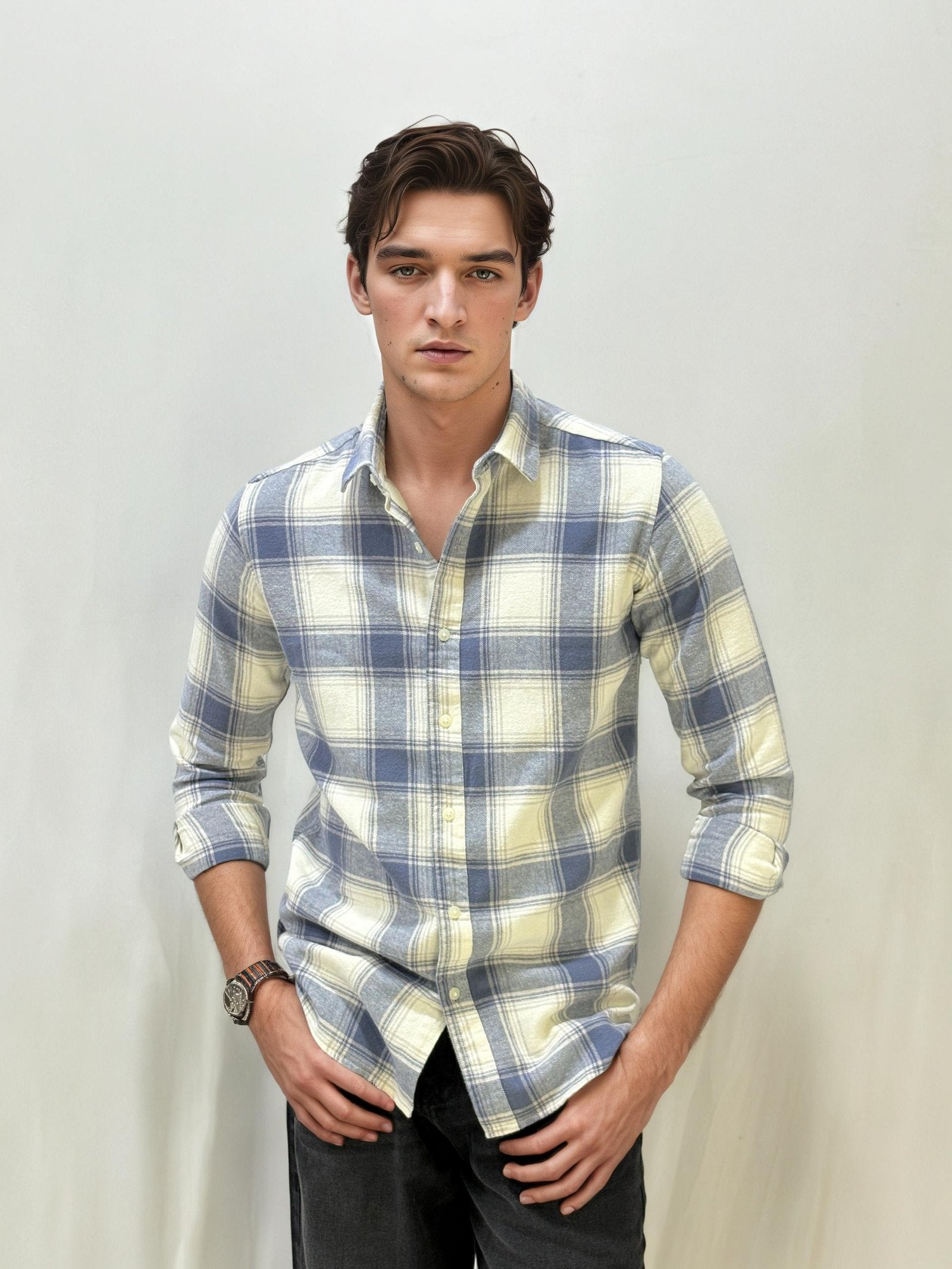 White-Blue Checked Fullhand Shirt
