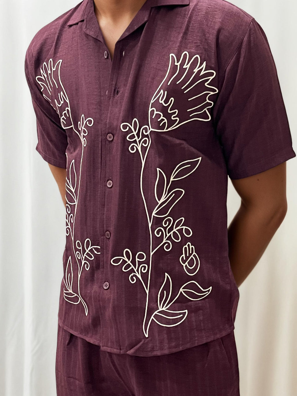 Wine Embroidery Co-ord Set