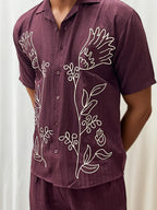 Wine Embroidery Co-ord Set