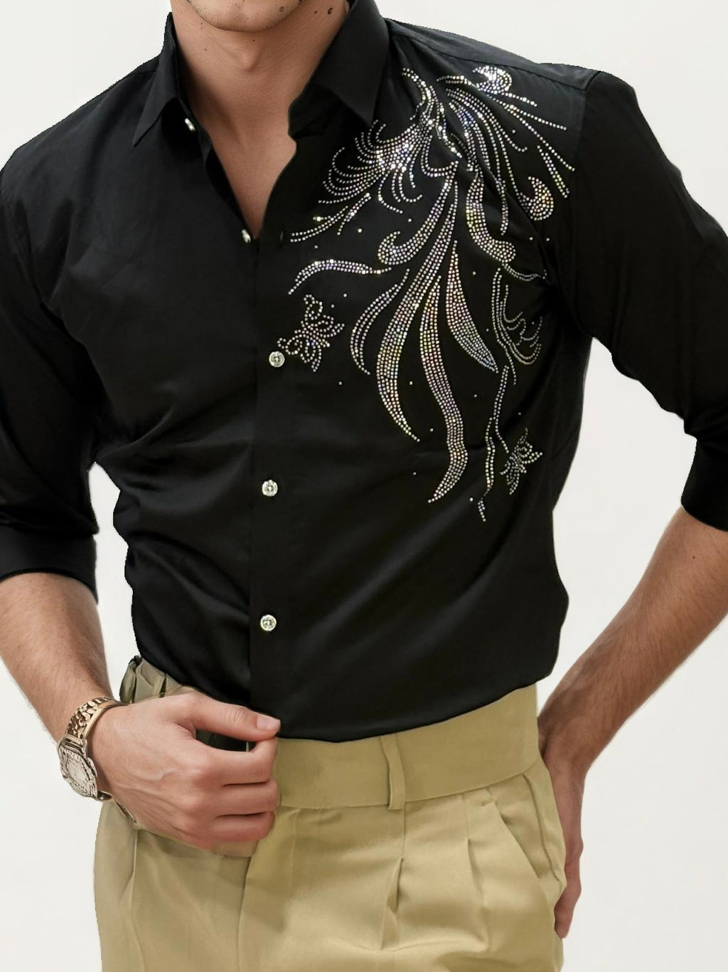 Black Stone Work Party Wear Shirt
