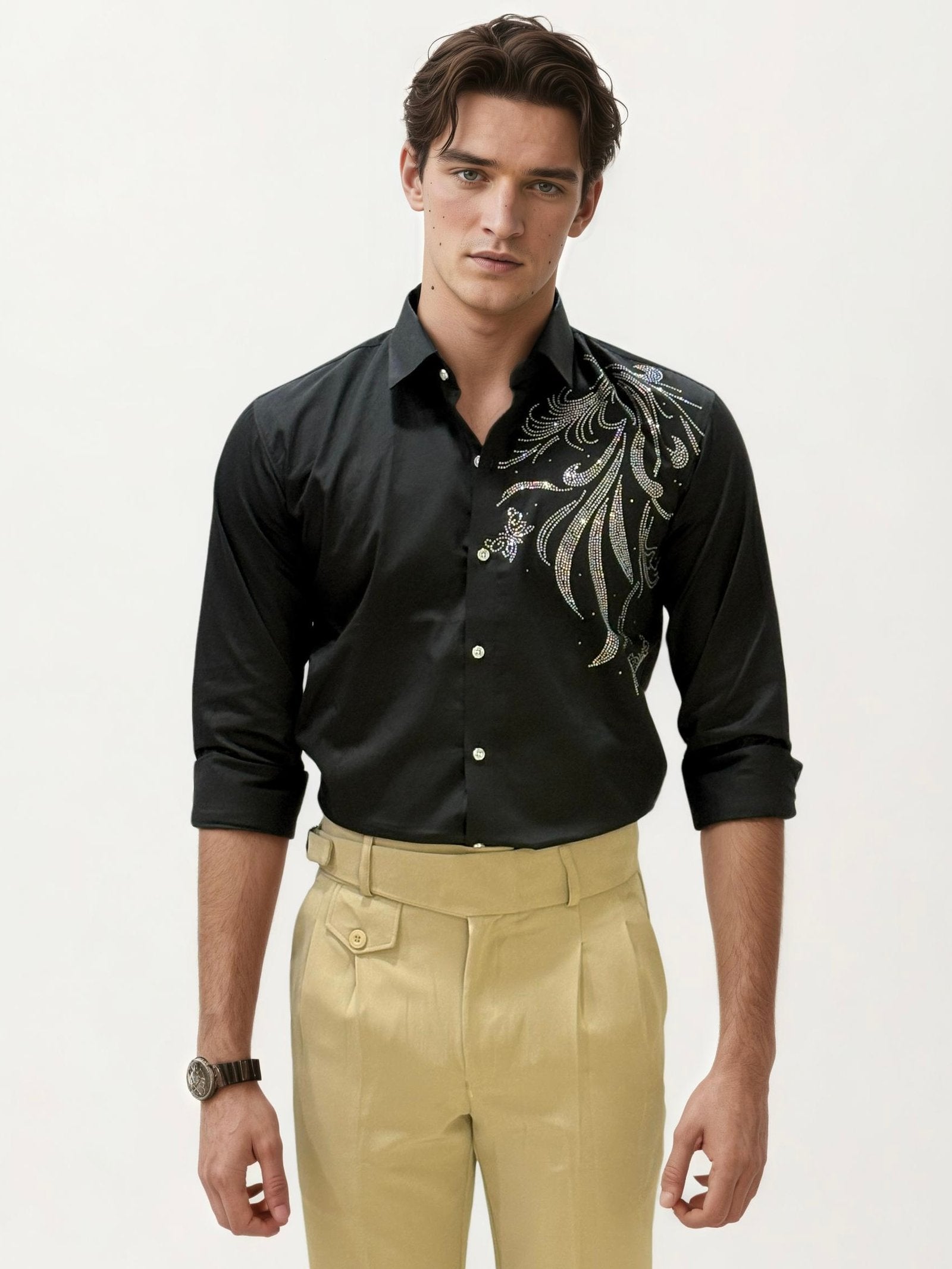Black Stone Work Party Wear Shirt