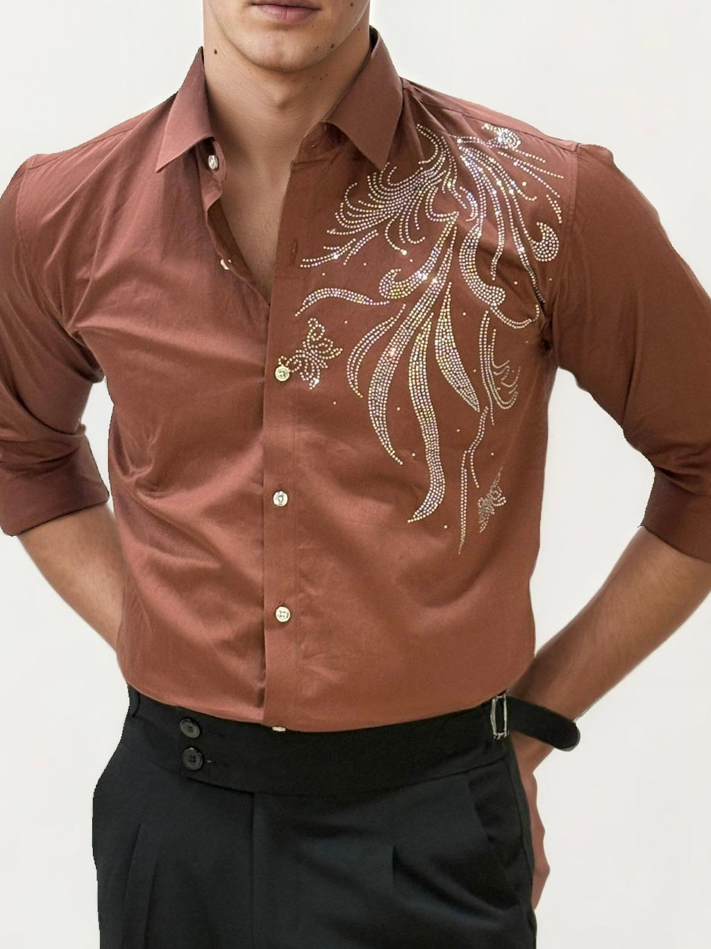Rust Orange Stone Work Party Wear Shirt