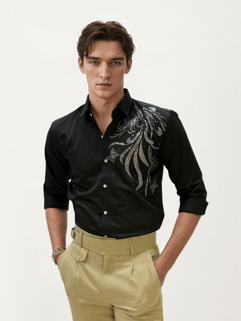 Black Stone Work Party Wear Shirt