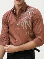 Rust Orange Stone Work Party Wear Shirt