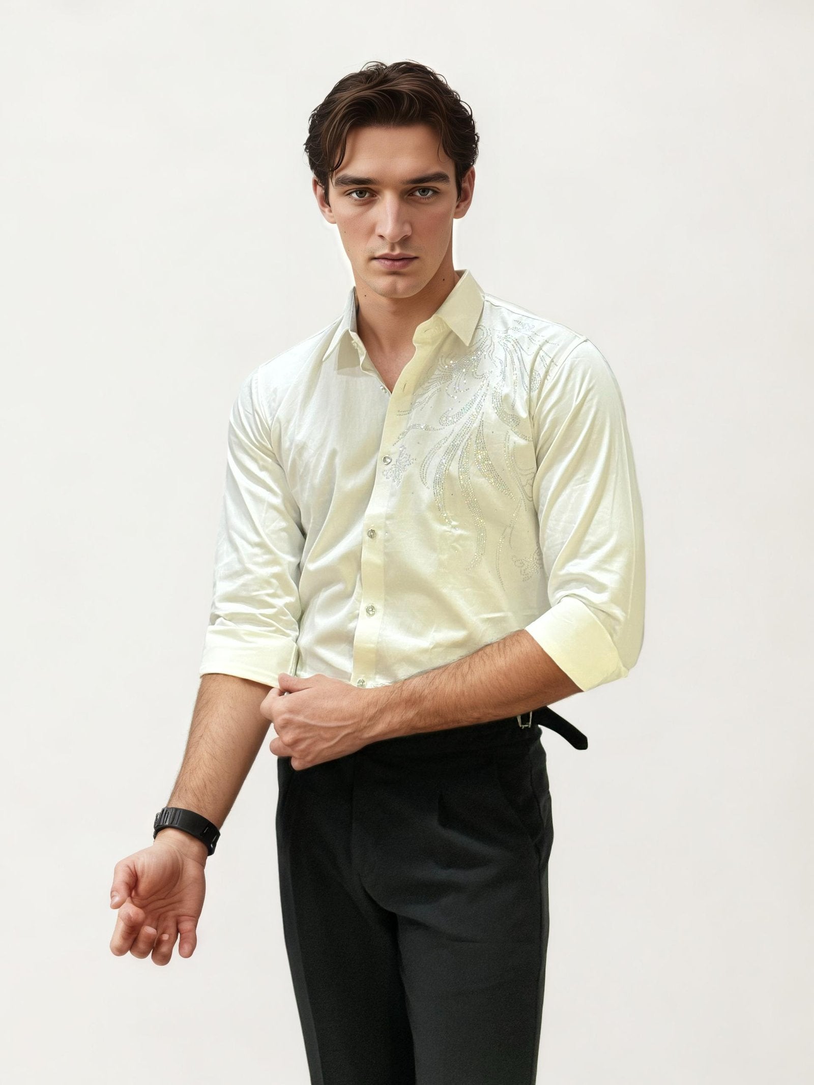 White Stone Work Party Wear Shirt