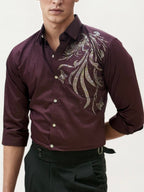 Wine Stone Work Party Wear Shirt