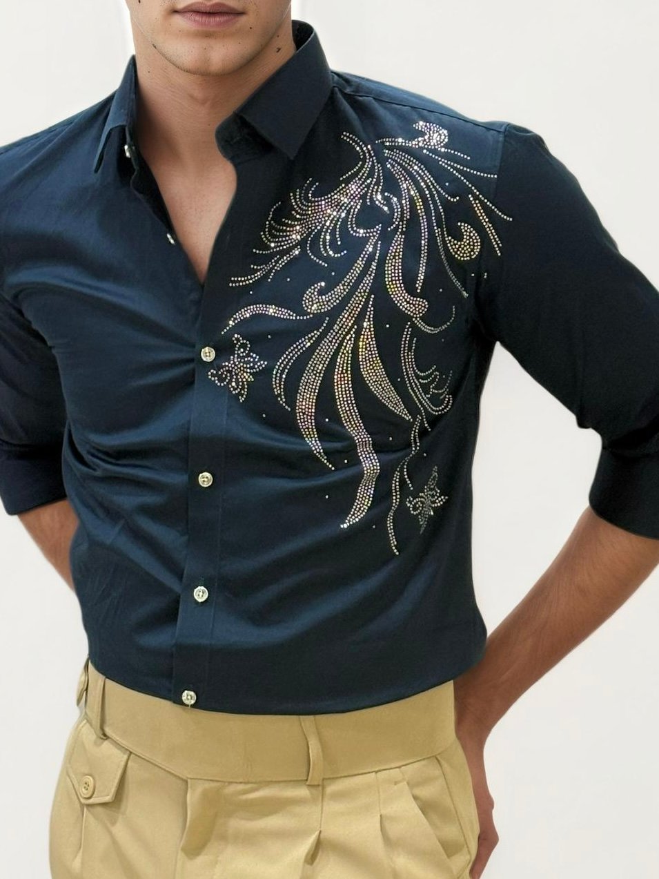 Green Stone Work Party Wear Shirt