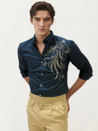 Green Stone Work Party Wear Shirt