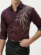 Wine Stone Work Party Wear Shirt