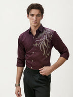 Wine Stone Work Party Wear Shirt
