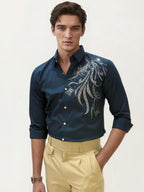Green Stone Work Party Wear Shirt