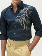 Green Stone Work Party Wear Shirt