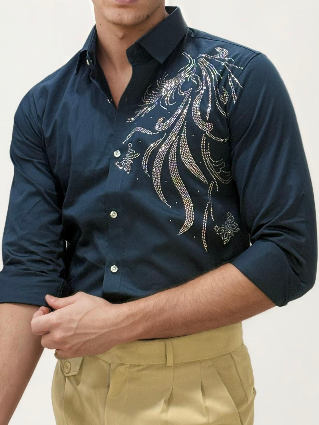Green Stone Work Party Wear Shirt