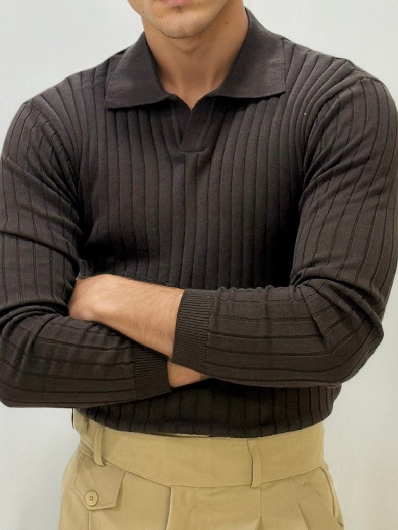 Brown Old-Money Zipper Fullhand T-Shirt