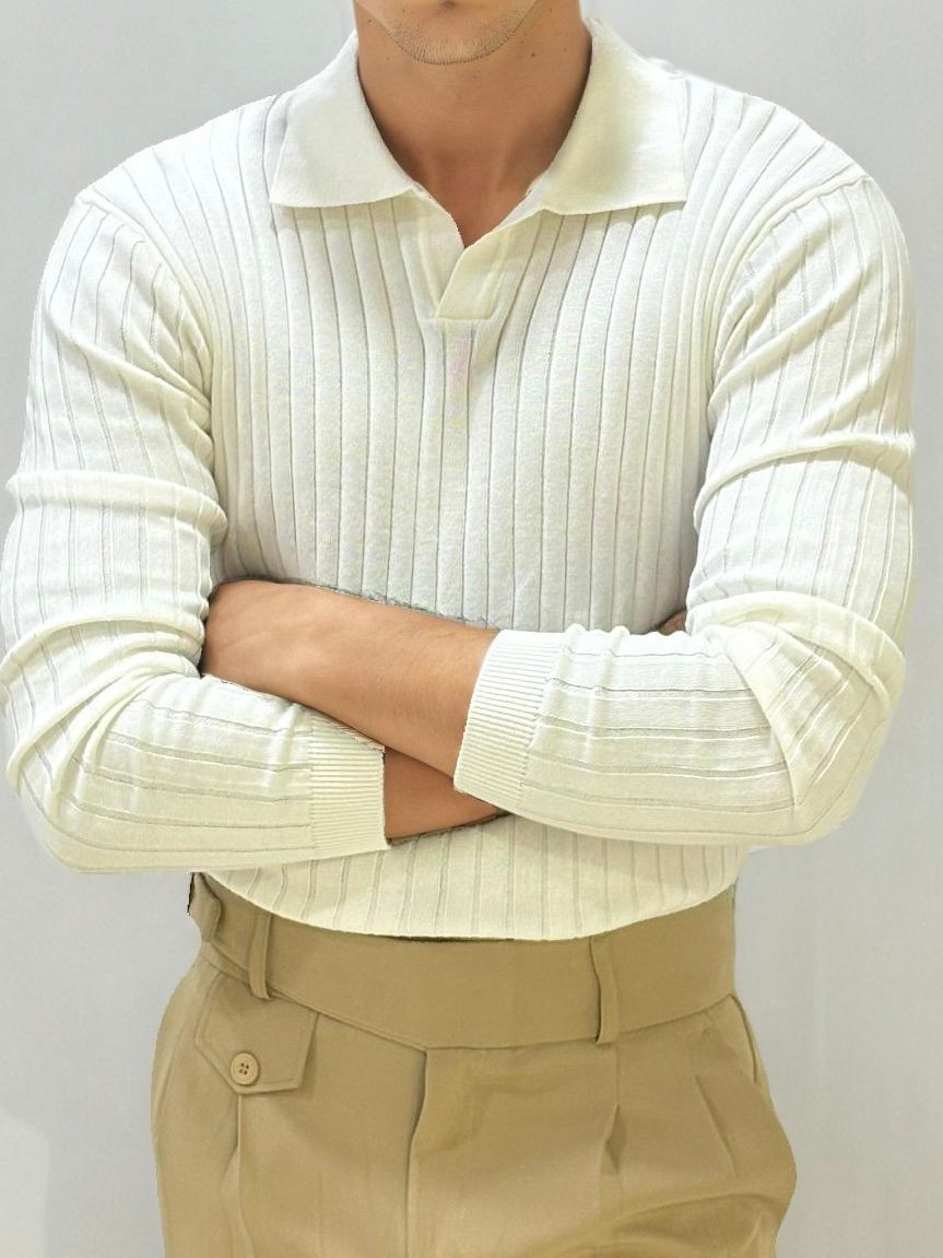 White Old-Money Zipper Fullhand T-Shirt