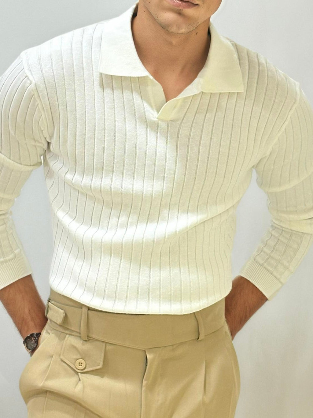 White Old-Money Zipper Fullhand T-Shirt